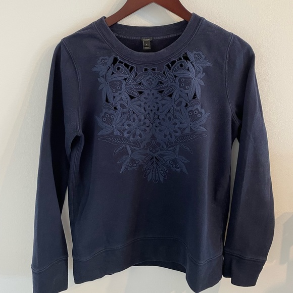 J Crew Embroidered Navy Sweatshirt | S - Picture 1 of 7